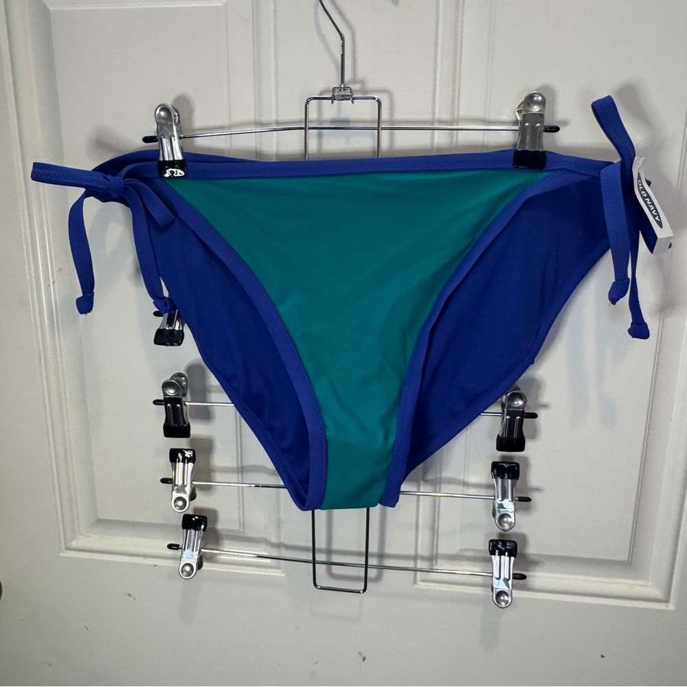 NWT Old Navy Bikini Bottom Nylon Swim Bottom Colorblock Side Tie Teal Blue XXL